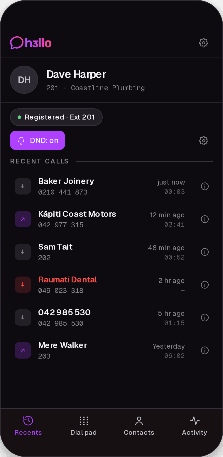 Recents with Do Not Disturb switched on