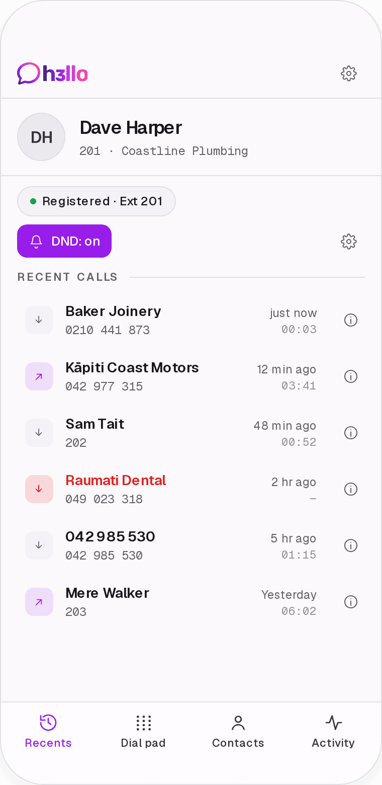 Recents with Do Not Disturb switched on